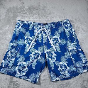 OP Shorts Mens 40/42 Blue Hibiscus Hawaiian Board Surf Swim Trunks Ocean Pacific